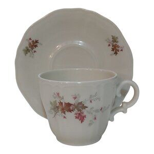 Royal Schwabap Hand-Decorated China Tea Cup & Wavy Saucer with Leaf Design